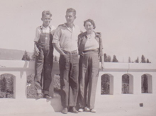 Merlin, Ferrell and mother on a bridge
